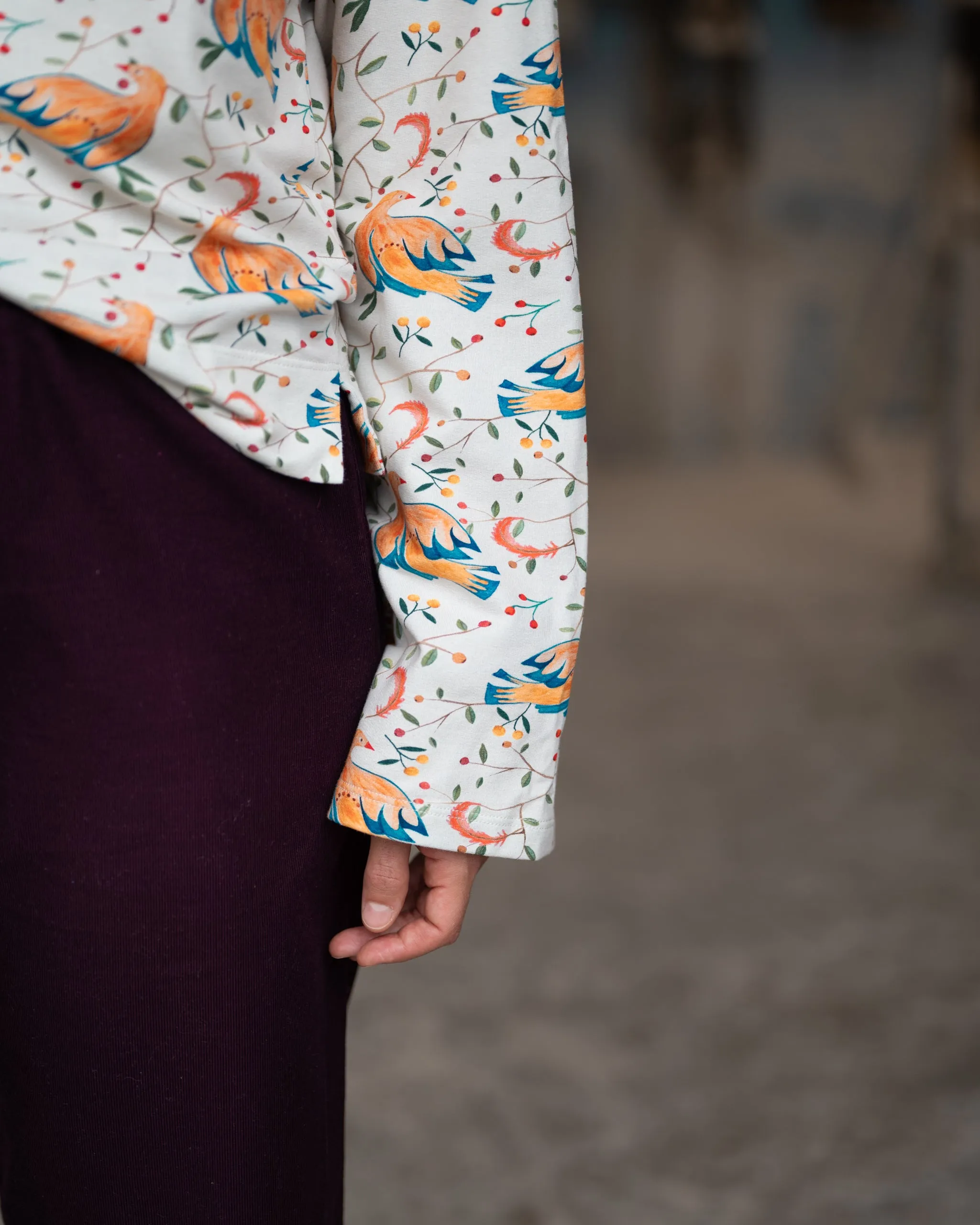 MAGLIA MANICA LUNGA FANTASIA cotone con stampa uccelli